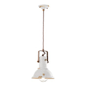 Lampadario Industrial Ferro E Ceramica Vintage Bianco 1 Luce E27 23Cm