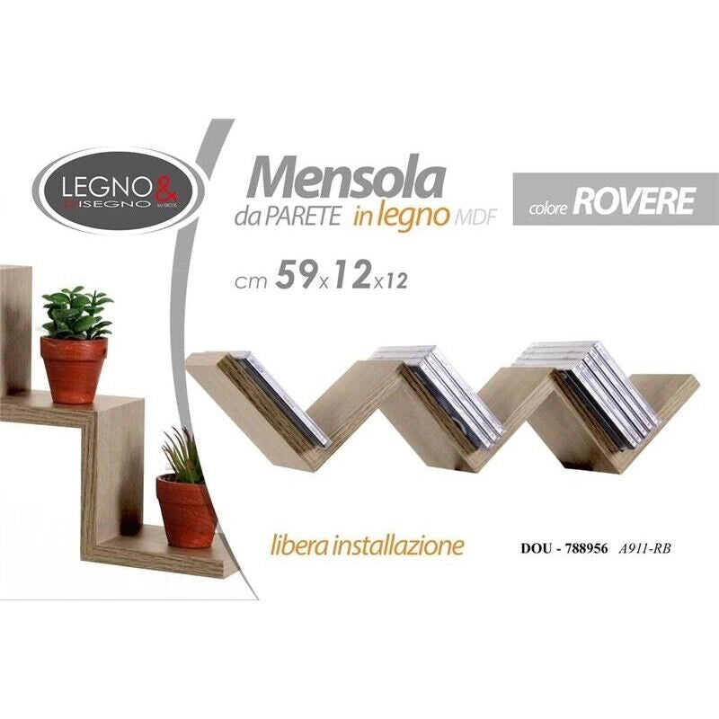 MENSOLA ZIG ZAG DIMENSIONI 59X12X12 CM IN COLORE ROVERE