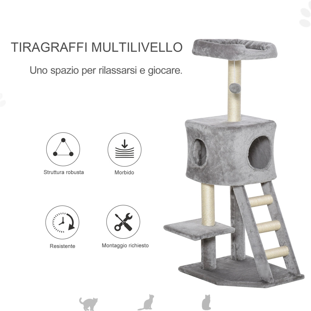 Tiragraffi per Gatti con Cuccia, Scala e Corde ¨C zephmum ¨C Grigio Chiaro, Sisal, 50x40x120 cm