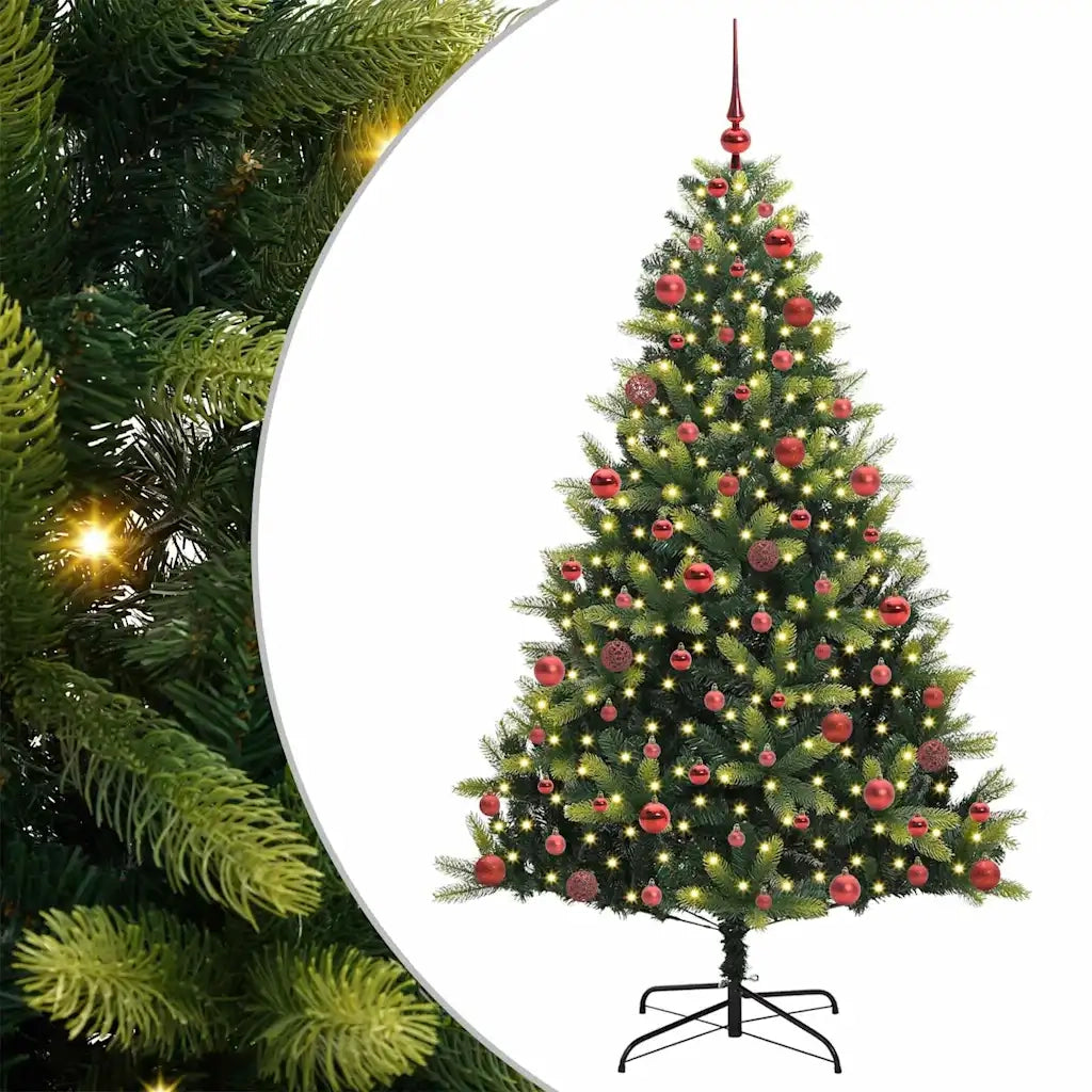 Albero di Natale Artificiale a Cerniera-Albero Natalizio con 300 LED 180 cm 999813