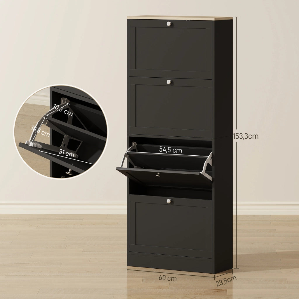 Scarpiera con 4 cassetti e ripiani regolabili ¨C zephmum ¨C 60x23,5x153 cm, nero
