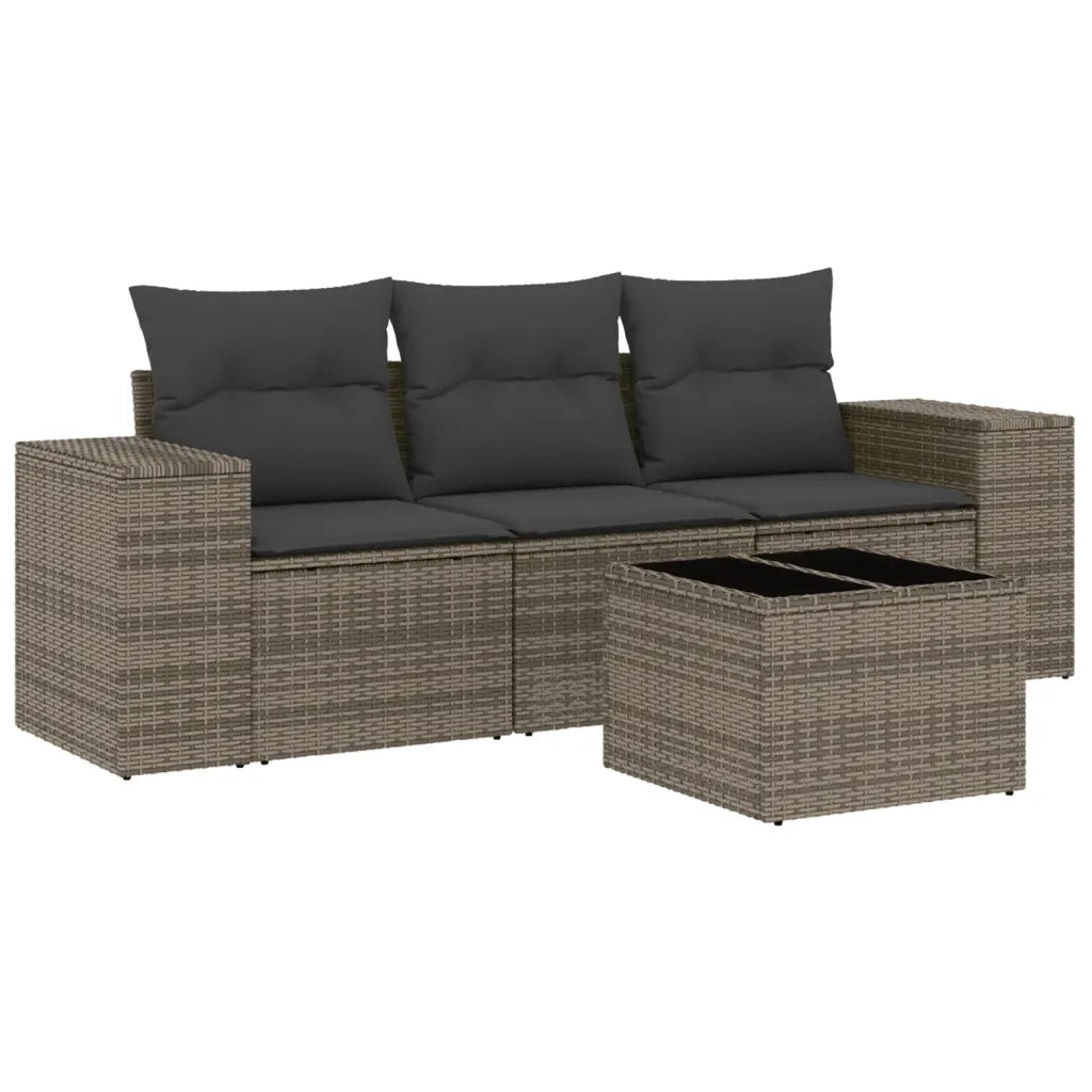 Set Divani da Giardino 4 pz | Set Salotto da Giardino con Cuscini in Polyrattan Grigio