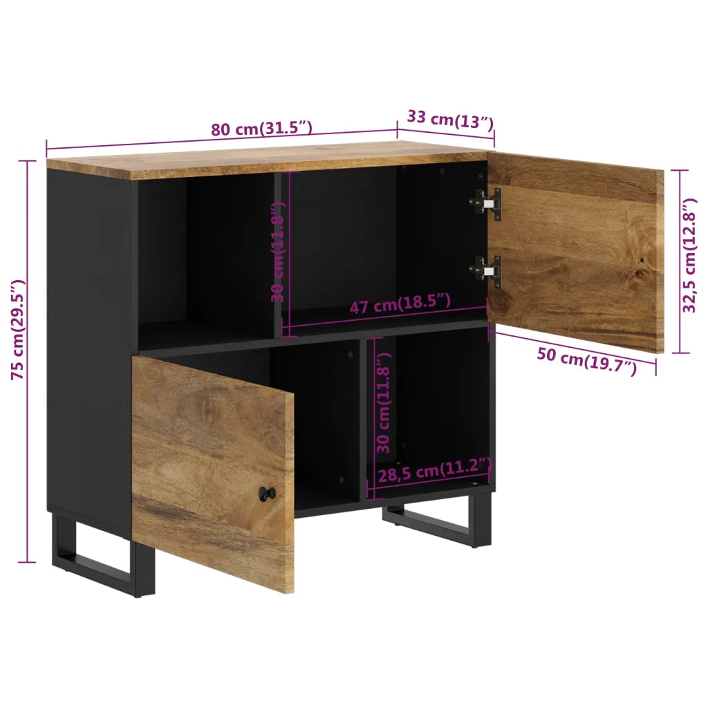 Credenza | Madia | Buffet da pranzo | Armadio da pranzo con 2 Ante 80x33x75 cm in Legno Massello di Mango