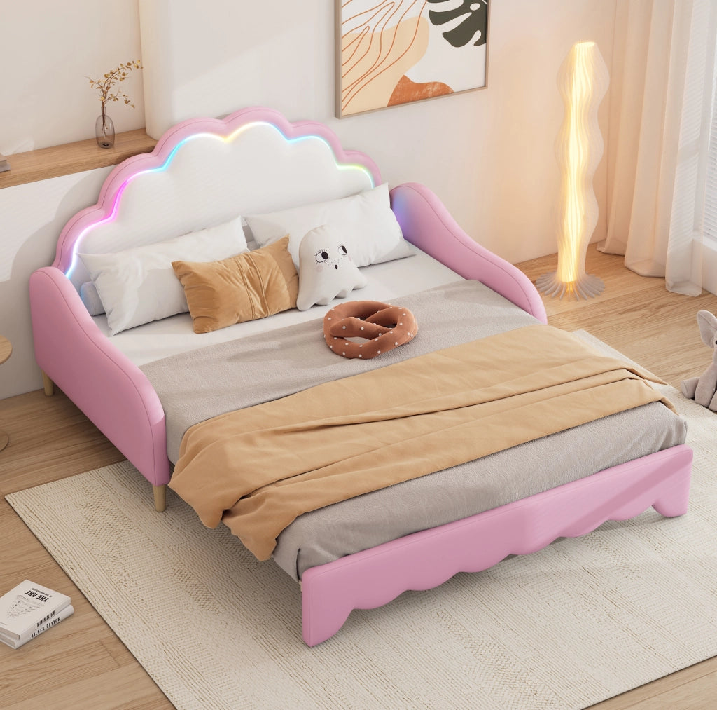 Letto divano convertibile 140x200 cm con testiera a LED, colore rosa