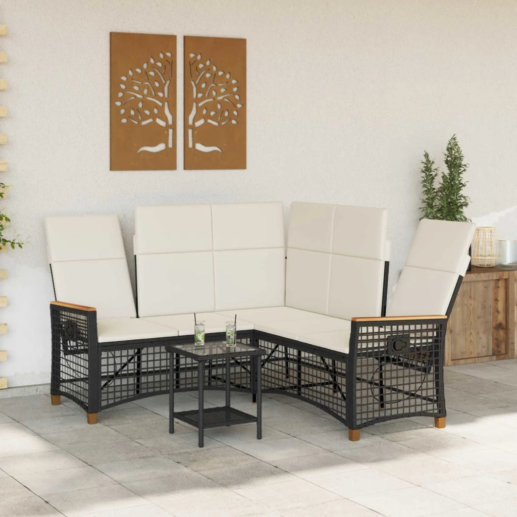 Set di Divani Recliner da Giardino Nero e Bianco Crema