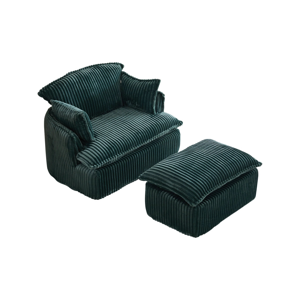 Poltrona con pouf per relax, con seduta in schiuma ad alta densità e cuscini, in flanella verde