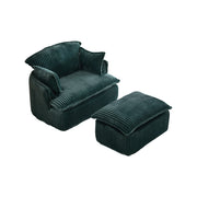 Poltrona con pouf per relax, con seduta in schiuma ad alta densità e cuscini, in flanella verde
