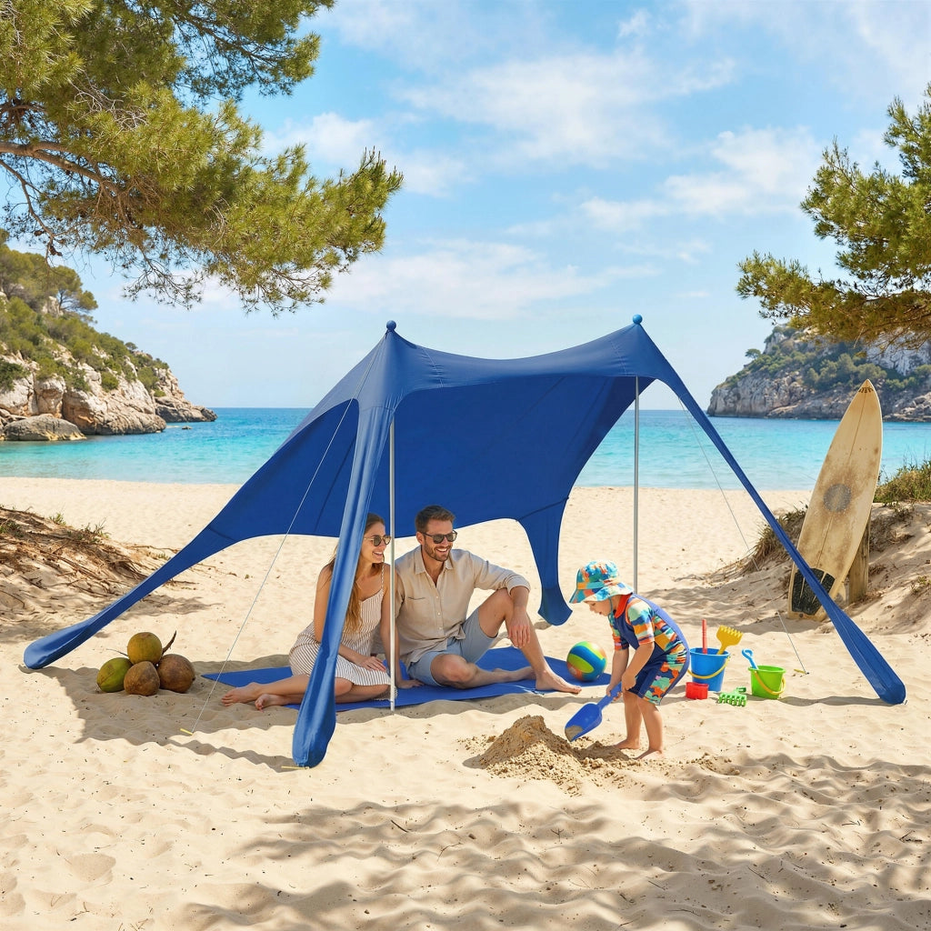 Tenda da Spiaggia per 2-4 Persone con Tappetino e Pala ¨C Zephmum ¨C Blu, Lycra e Alluminio, 200x208x200 cm