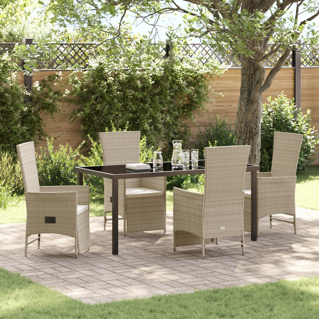 Set da Pranzo da Giardino a 5 Pezzi con Cuscini Beige in Rattan Polietilene