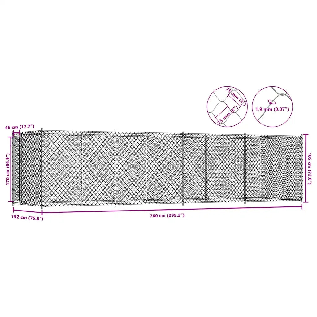 Recinzione per Cani da Esterno 760x192x185 cm 145030