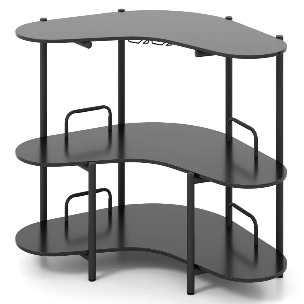 Tavolino angolare da bar 120 x 66 x 102 cm con pratico vano portaoggetti e portabicchieri stile industriale legno nero 20_0010593