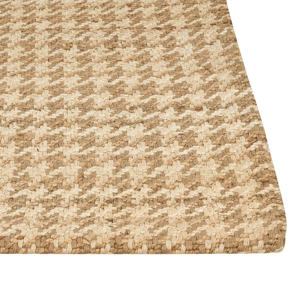 Tappeto da corridoio in iuta beige intrecciato a mano con motivo seghettato 200 x 300 cm stile boho rustico