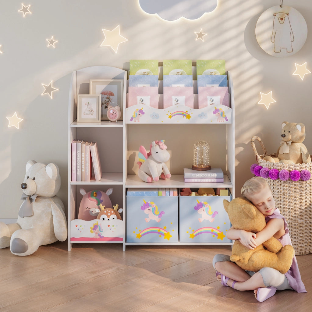 Scaffale per Cameretta Lysekil con Portalibri e Scatole 100x93x30 cm Design Unicorno [en.casa]