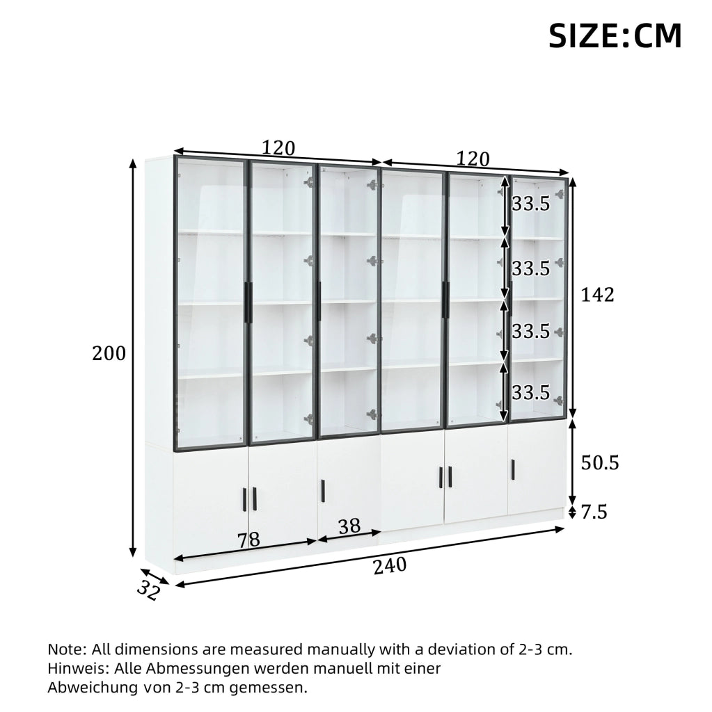 Vetrina alta bianca 240 cm con 12 ante in vetro e LED