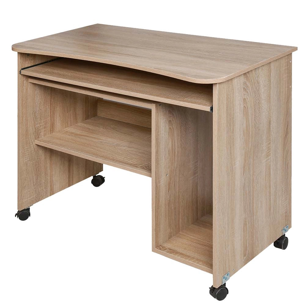 Scrivania con Ripiano Estraibile 93x48x76 cm con Ruote in MDF Quercia