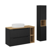 Set VANO 130cm: mobili sotto lavabo con nicchie visibili a cassetti + piano per lavabo + lavabo da appoggio + colonna