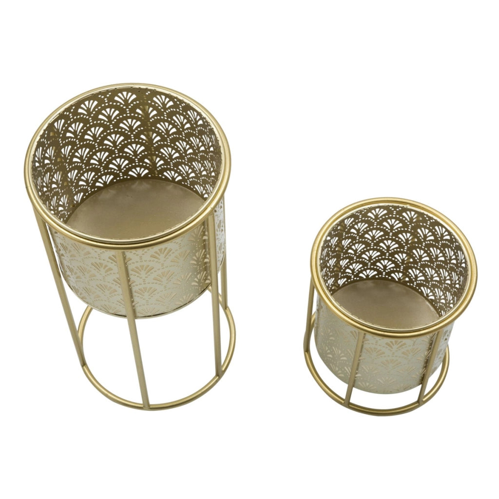 Set di 2 Vasi per Piante VKH397, Oro, Metallo, 21x21x40 cm