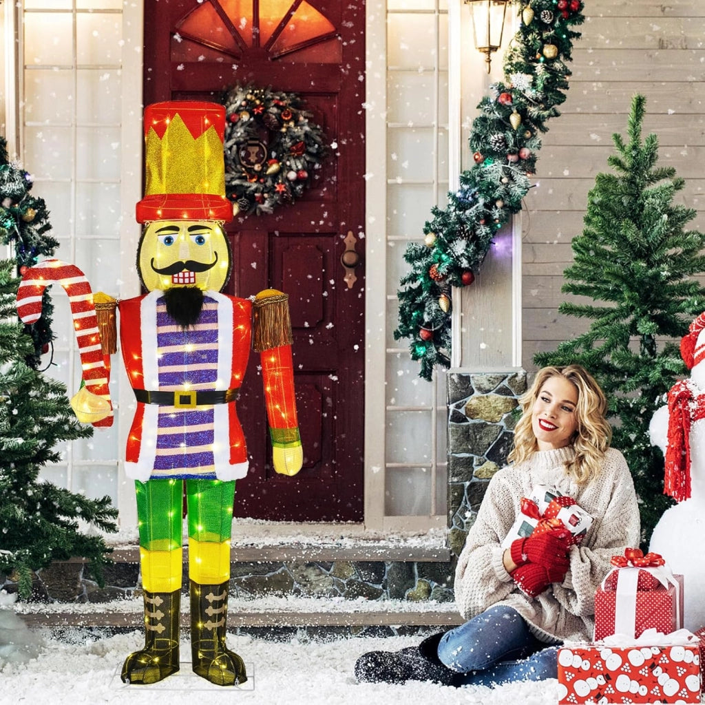 Decorazioni Natalizie, Schiaccianoci Natale Grande Soldatino 170 CM, 110 Luci Bianche Calde, Base Metallica, Picchetti& Fascette, Addobbi Natalizi per Esterno Interno per Casa, Cortile, Giardino