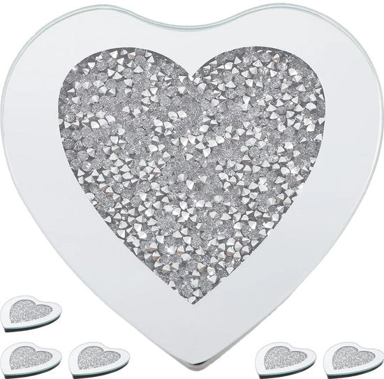 Set di 6 piatti da sotto tazza a forma di cuore, piatti da sotto tazza a sei facce in cristallo per tè, piatti da sotto tazza antiscivolo e termoresistente per bevande, decorazione domestica e uffici