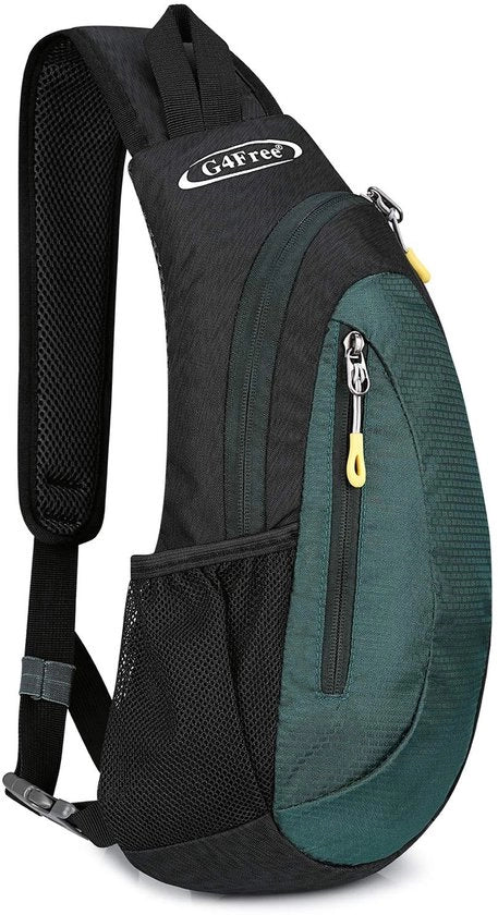Zaino da spalla leggero per escursioni con cinturino, borsa da spalla multifunzione in pelle sintetica, colore nero e verde scuro, S