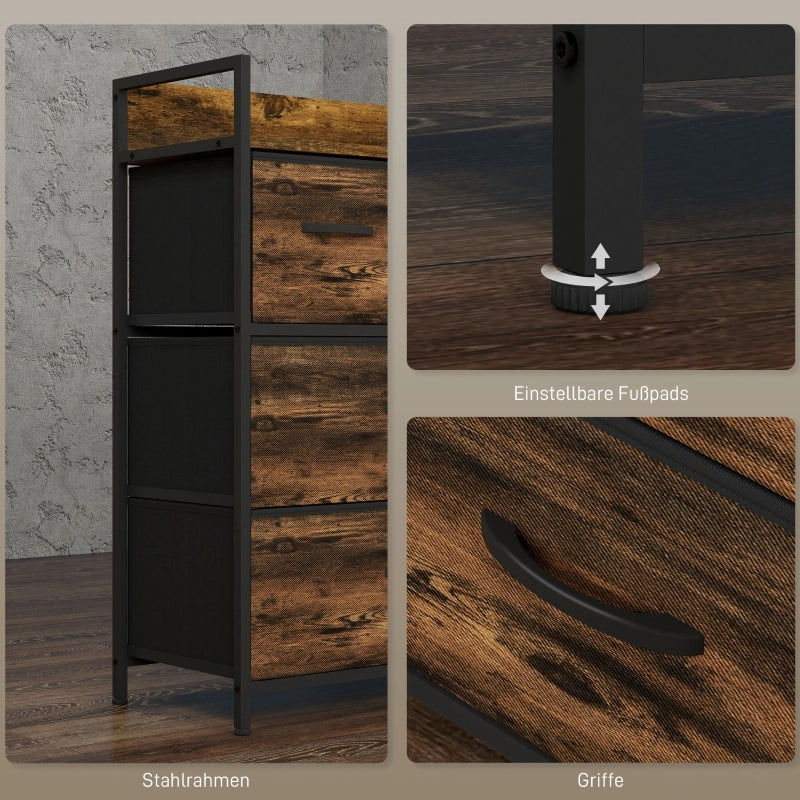 CASSETTIERA 60x29x85 cm in poliestere marrone rustico, stile industriale
