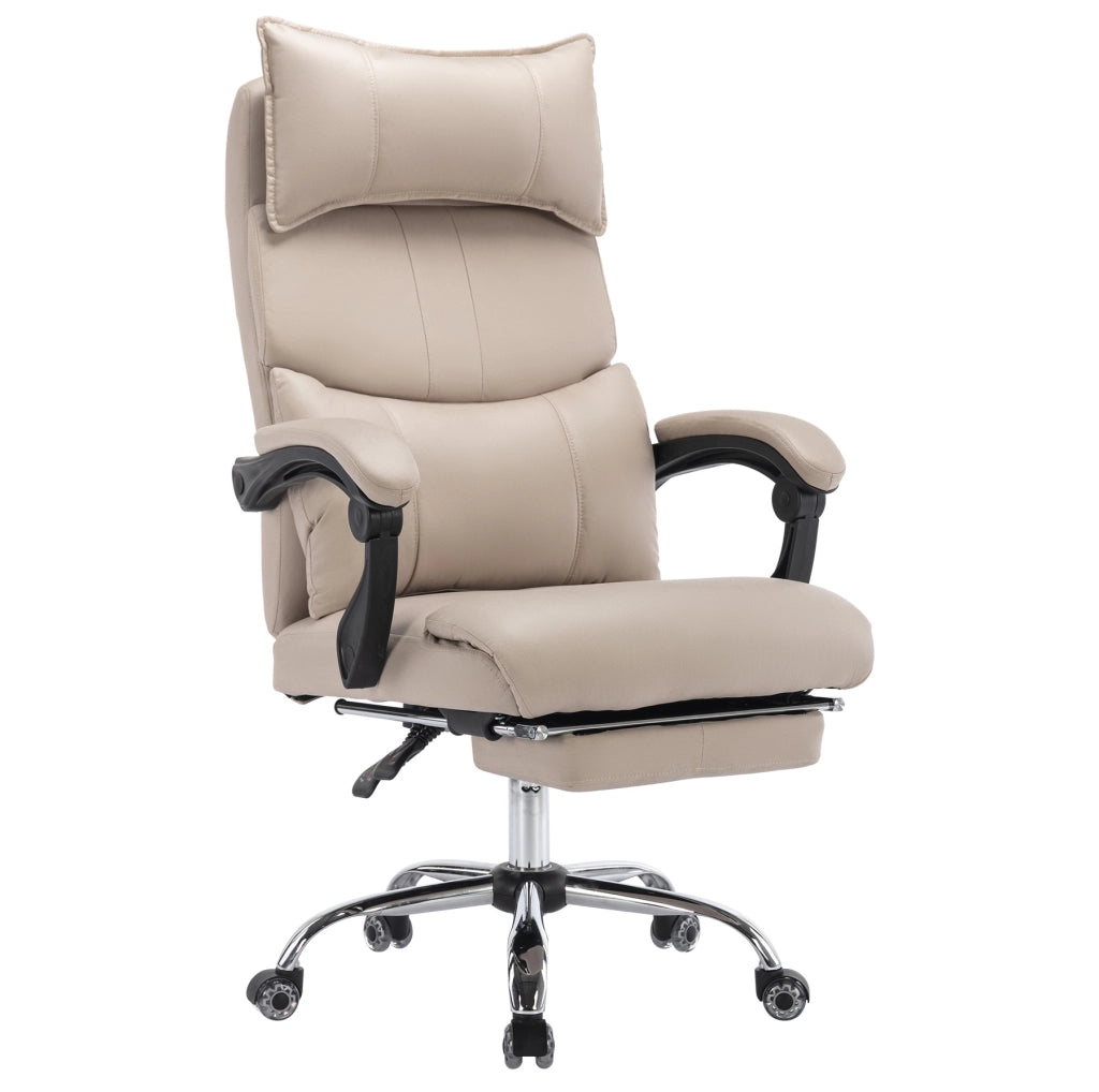 Sedia da ufficio ergonomica in tessuto tecnico beige; reclinabile; con supporto lombare e poggiapiedi