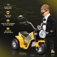 Moto Elettrica per Bambini a 3 Ruote con Luci e Suoni, Batteria Ricaricabile 6V, Velocità 2 km/h, per Bimbi da 18-36 Mesi, 72cmx57cmx56cm Gialla