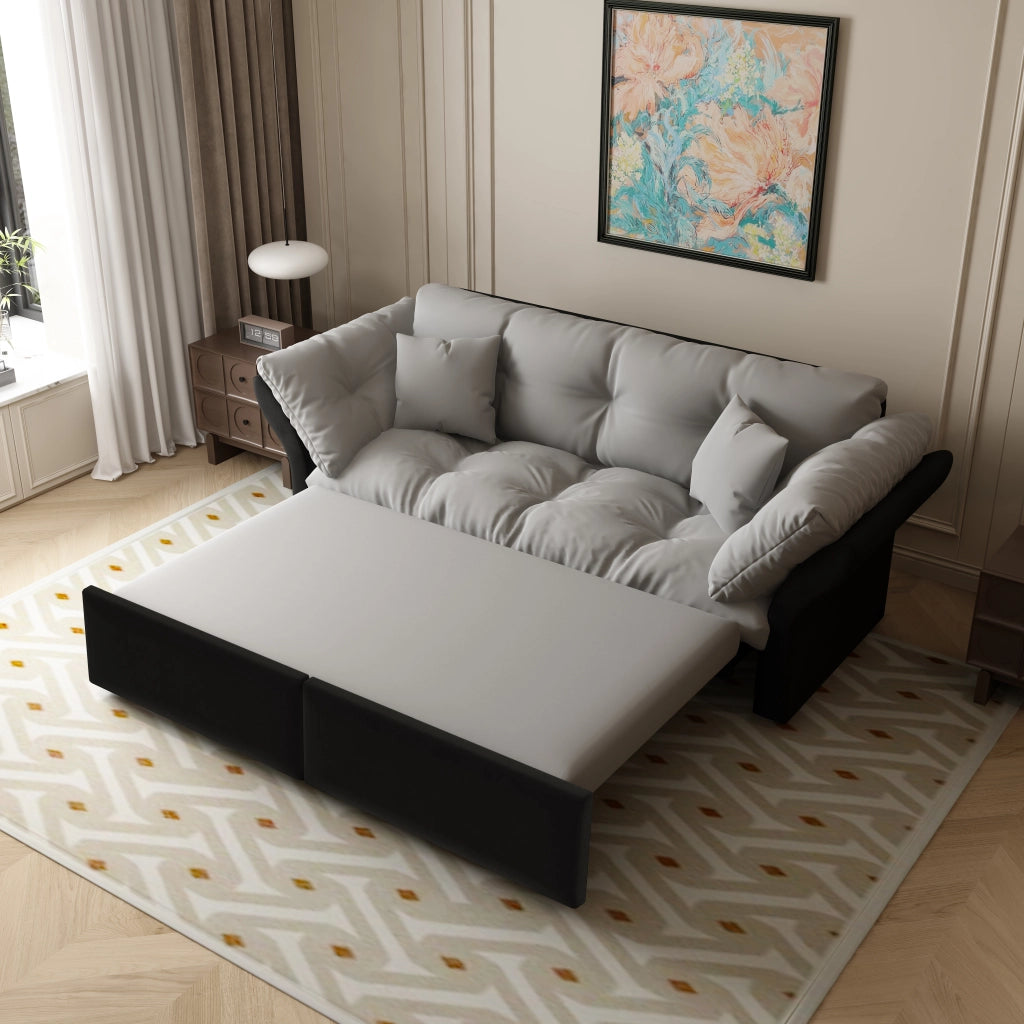 Divano letto 3 in 1 - con funzione chaise longue e 2 cuscini - in velluto - grigio chiaro