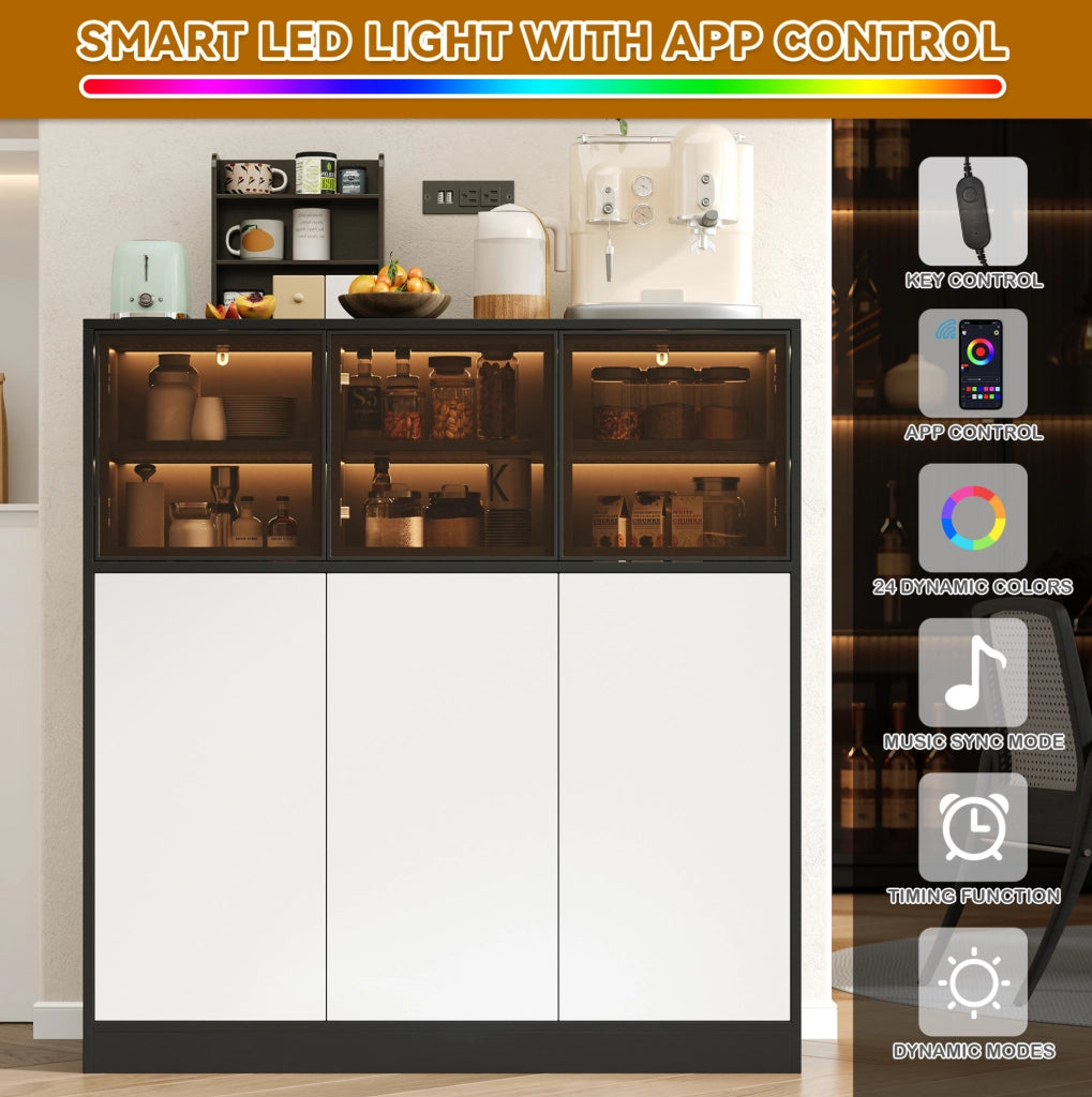 Credenza con illuminazione LED, 6 ante e 14 vani