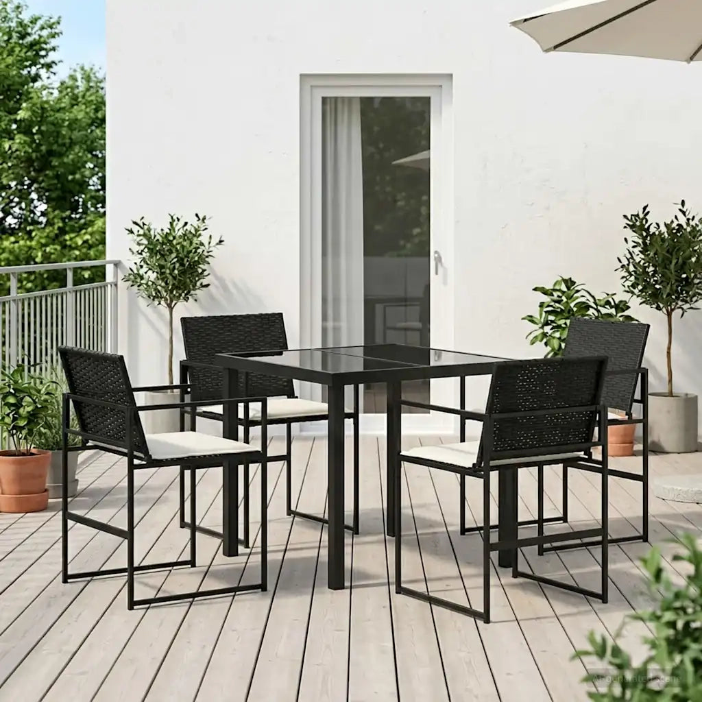 Set da Pranzo per Giardino 5 pcs Nero e Crema polyrattan 3448898