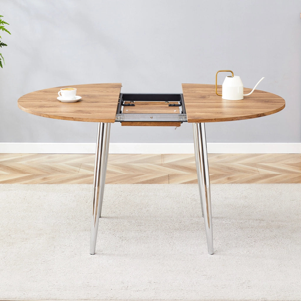 Tavolo da pranzo allungabile rotondo con piano estensibile e gambe in metallo per sala da pranzo in MDF color legno