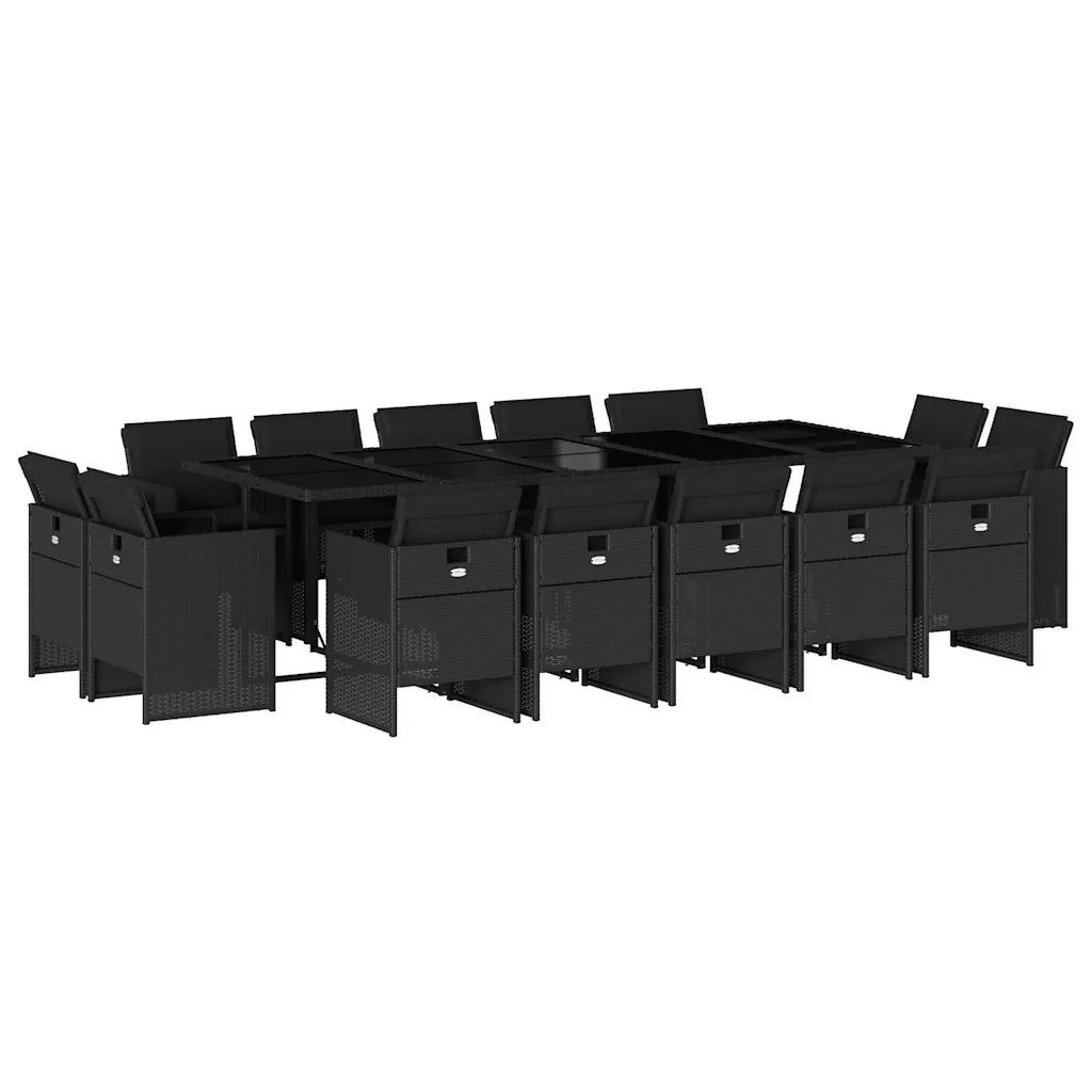 Set da Pranzo da Giardino 15 pz con Cuscini Nero in Polyrattan 3277818