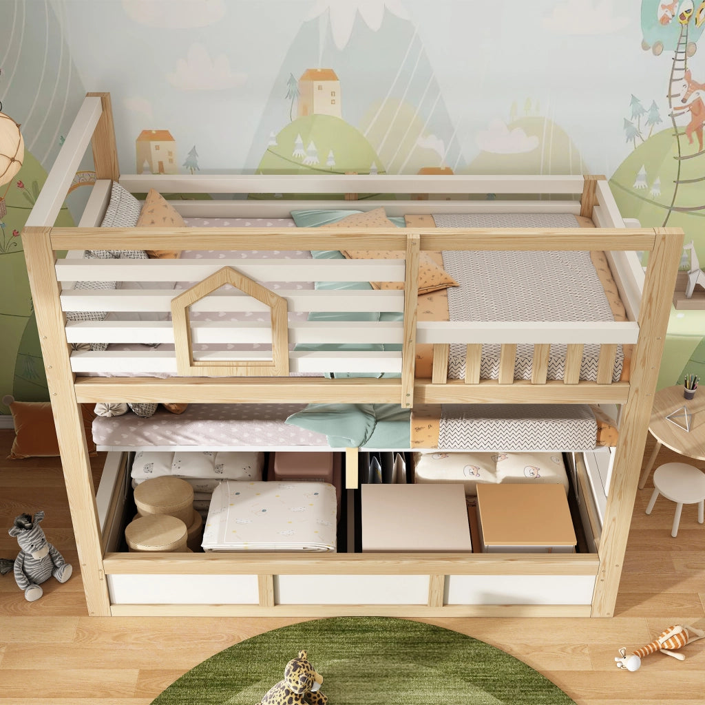 Letto a castello idraulico di 90x200 cm realizzato in rovere e legno bianco