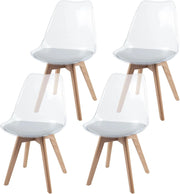 Set di 4 Sedie da Pranzo Trasparenti, Sedie da Cucina con Seduta Imbottita, Schienale Curvo e Gambe in Legno Massello, per Soggiorno e Camera da Letto, Capacità di Carico 150 kg (Bianco)