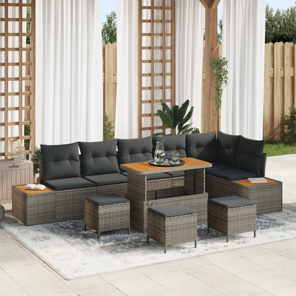 Set Divano da Giardino  da 10 Pezzi con Cuscini Grigio Polyrattan Acacia