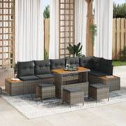 Set Divano da Giardino  da 10 Pezzi con Cuscini Grigio Polyrattan Acacia