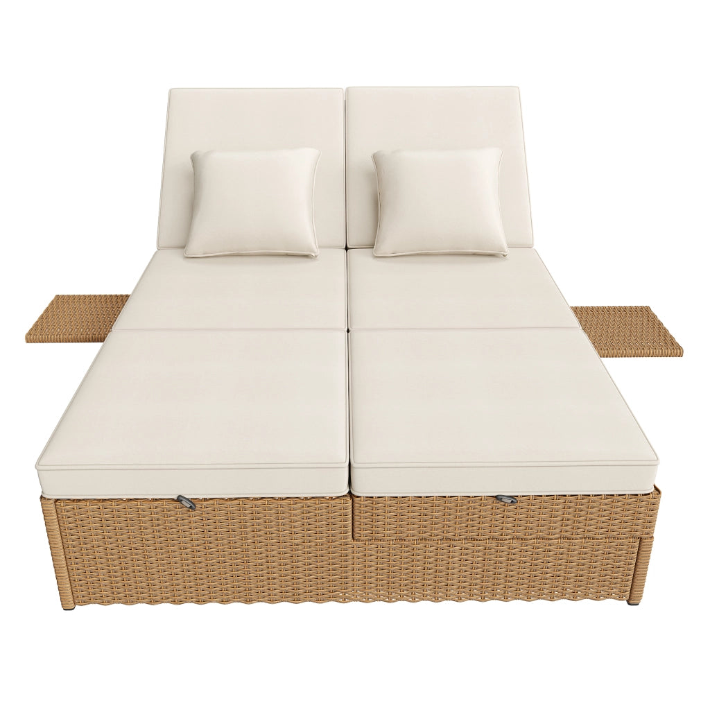 Lettino da Giardino Pieghevole Doppio in Rattan con Cuscino ¨C MINIMAL ¨C Bianco