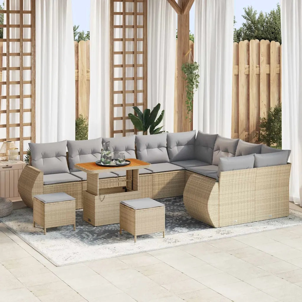 Set Divano da Giardino 12 pcs Beige polyrattan