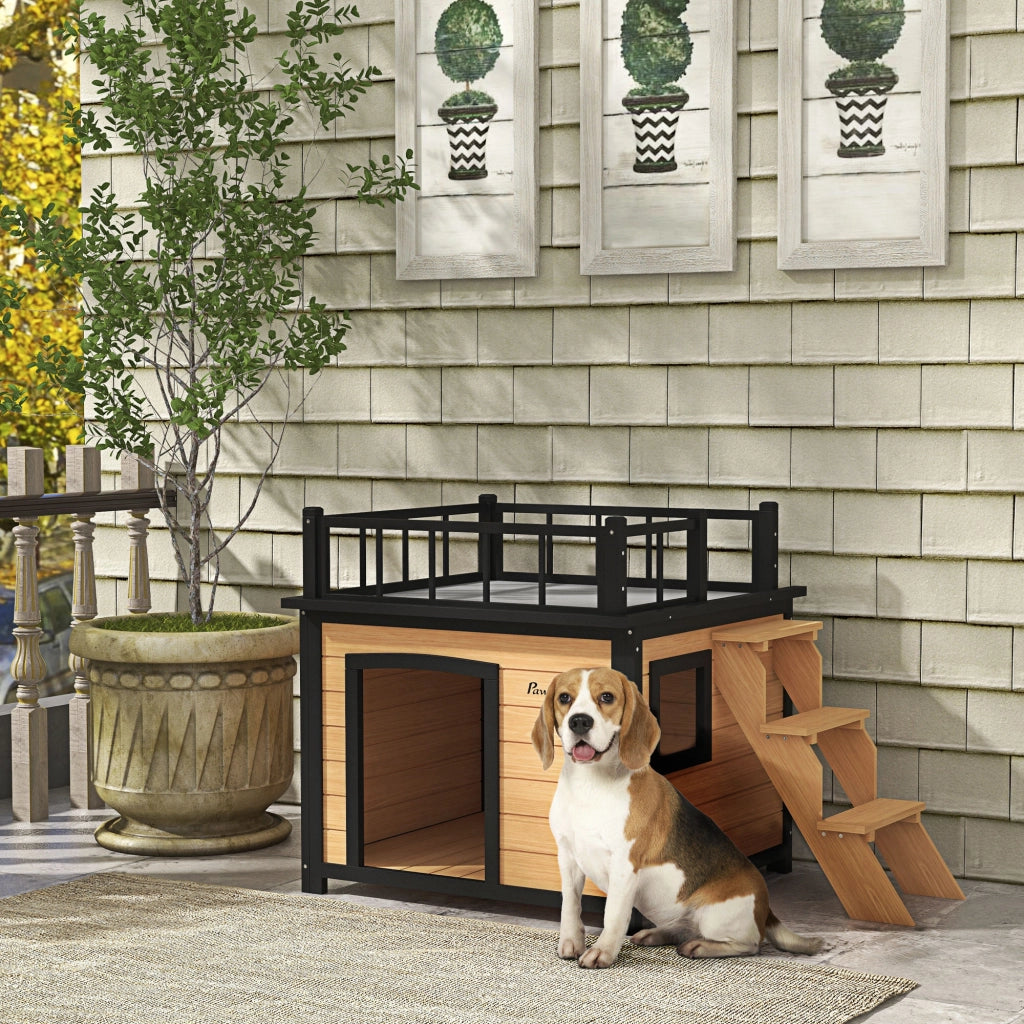 Cuccia per Cani con Terrazza ¨C zephmum ¨C Legno 121x77x78cm Nero/Giallo