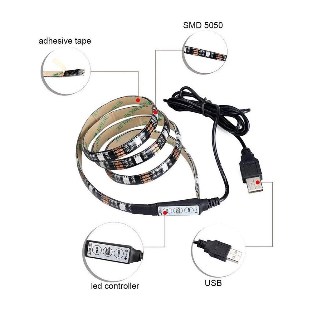 Trade Shop - Strip Led Striscia Usb 100cm L5 6.48w 5v Per Retroilluminazione Televisore Tv -