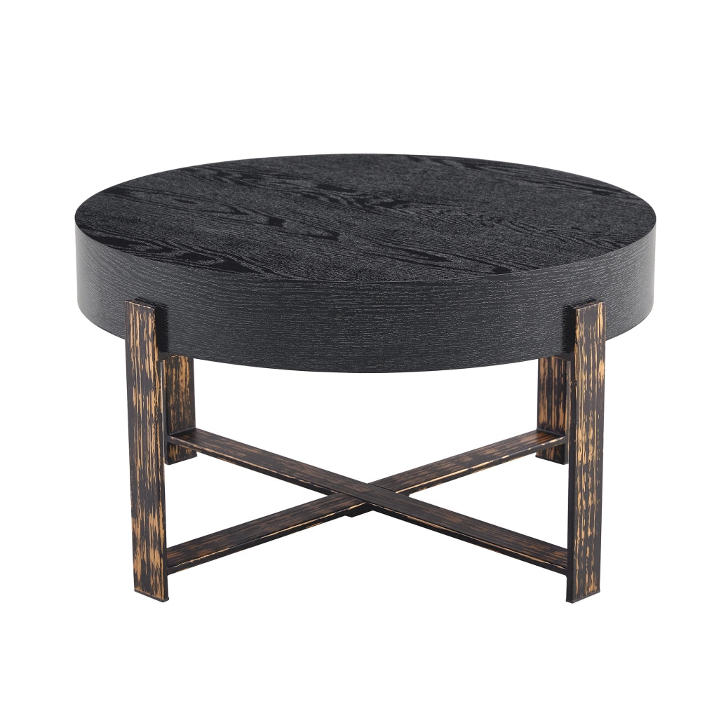 Tavolino rotondo nero in MDF e metallo ?68 x 39 cm con base a croce