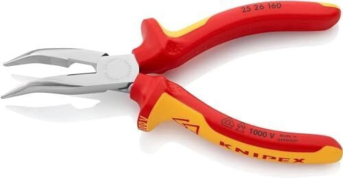 Knipex 25 26 160 Pinza Becchi Mezzotondi con Tronchese becchi piegati 40° taglienti temperati ad induzione 61 HRC 160 mm cromata