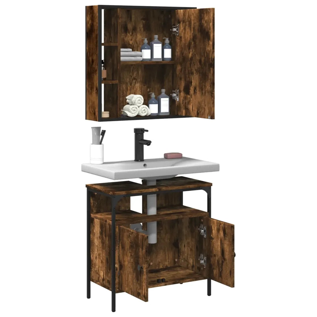 Set Mobili da Bagno 2 pz Rovere Fumo in Legno Multistrato 3214717