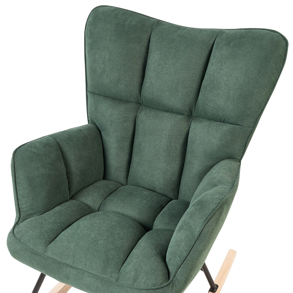 Sedia a dondolo Verde scuro Tessuto poliestere Rivestimento gambe in legno Moderna