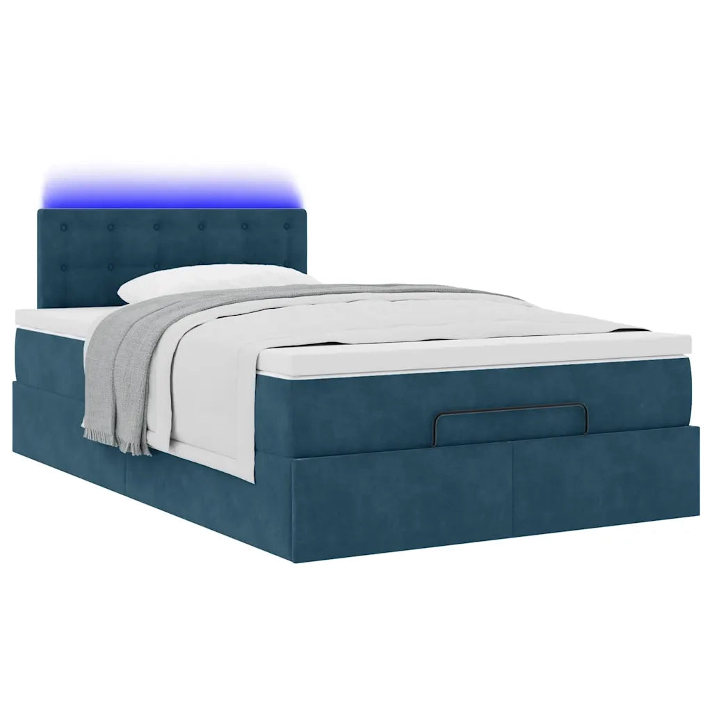 Pouf Letto con Materasso e LED Blu Scuro 120x190cm in Velluto 3312756