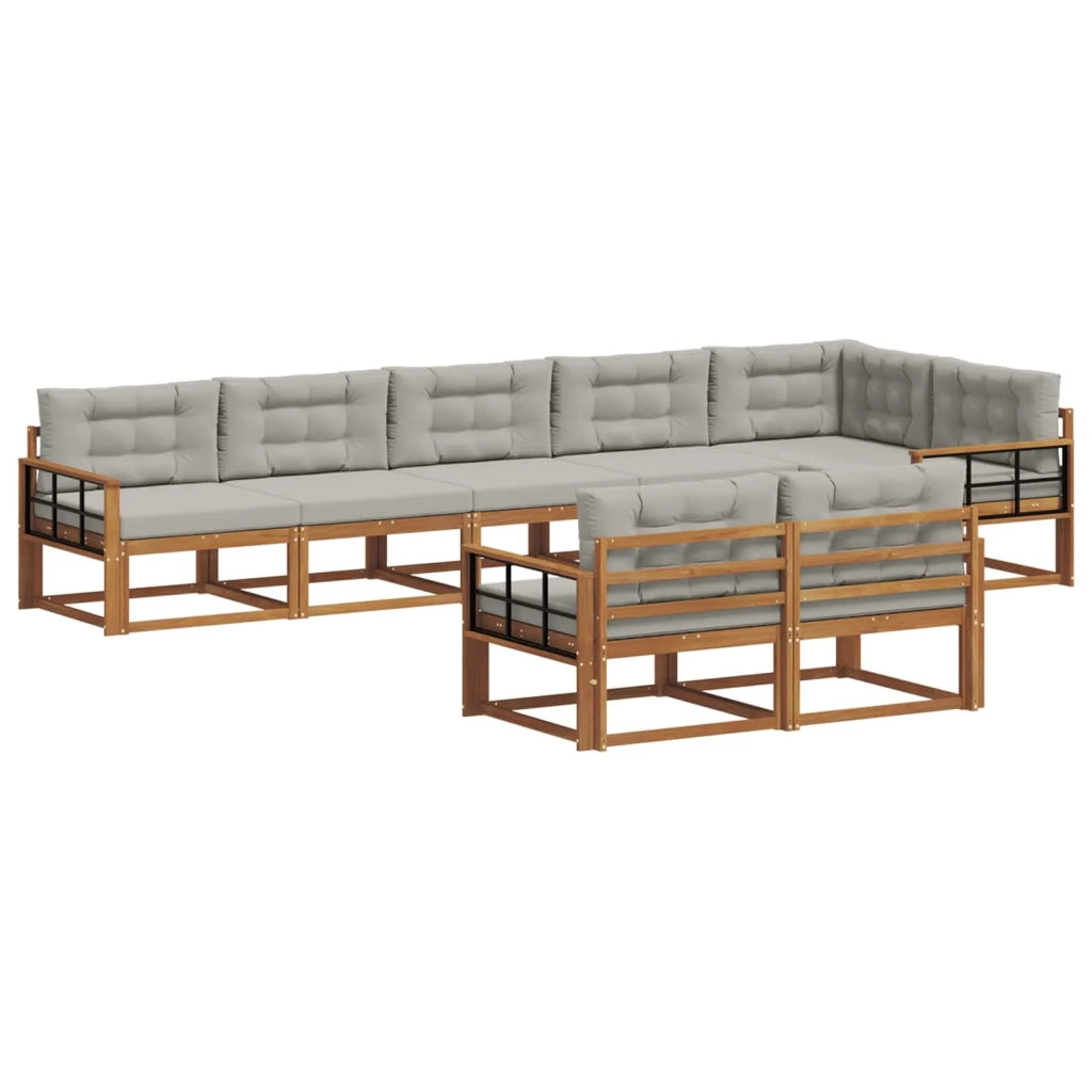 Set di divani da esterno 8 pcs Grigio Naturale e Chiaro