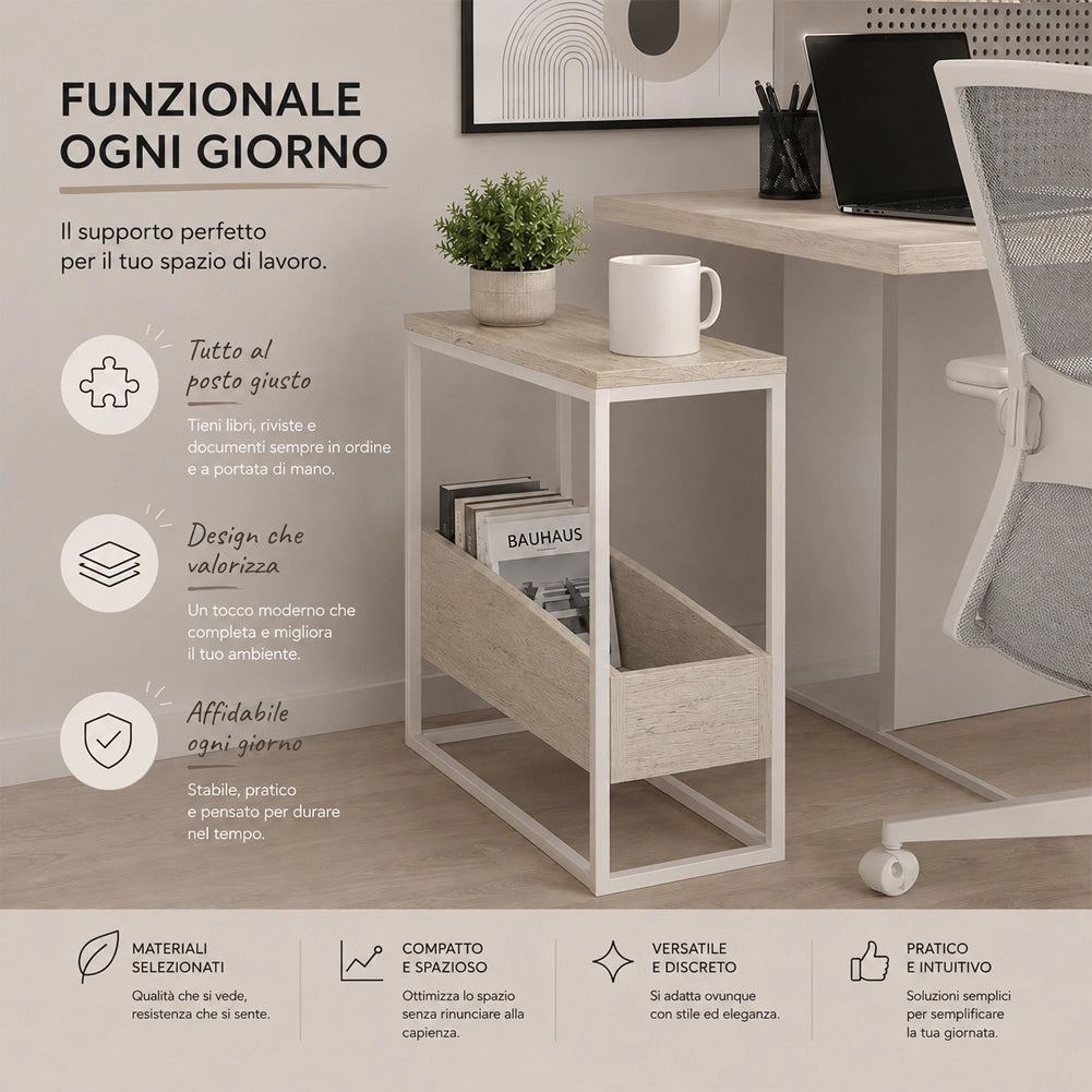 Tavolino Laterale Divano con 2 Ripiani Tavolo Multiuso Bianco e Beige 60x22x62cm