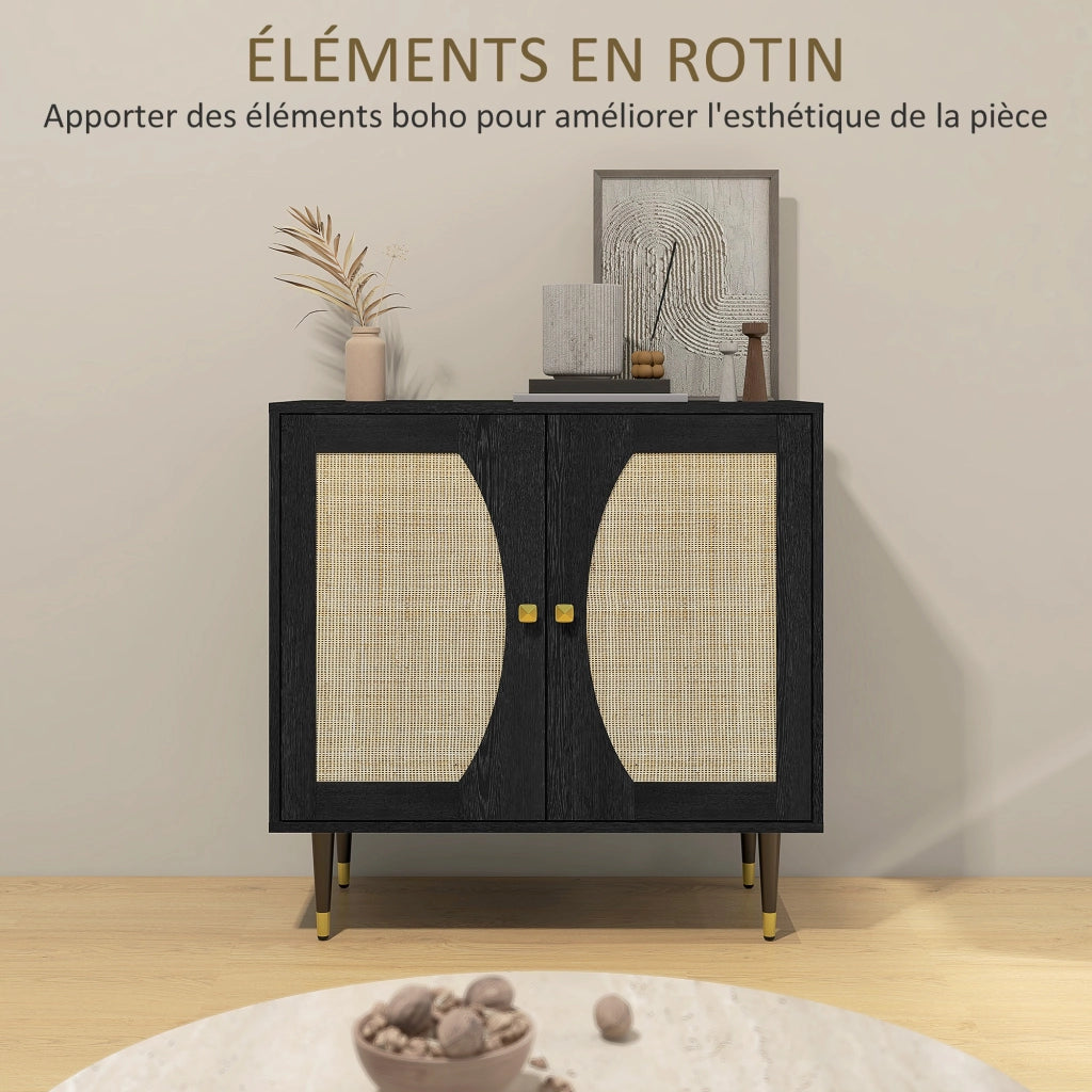 Credenza design con ante in rattan ¨C zephmum ¨C 80x38x79 cm nero