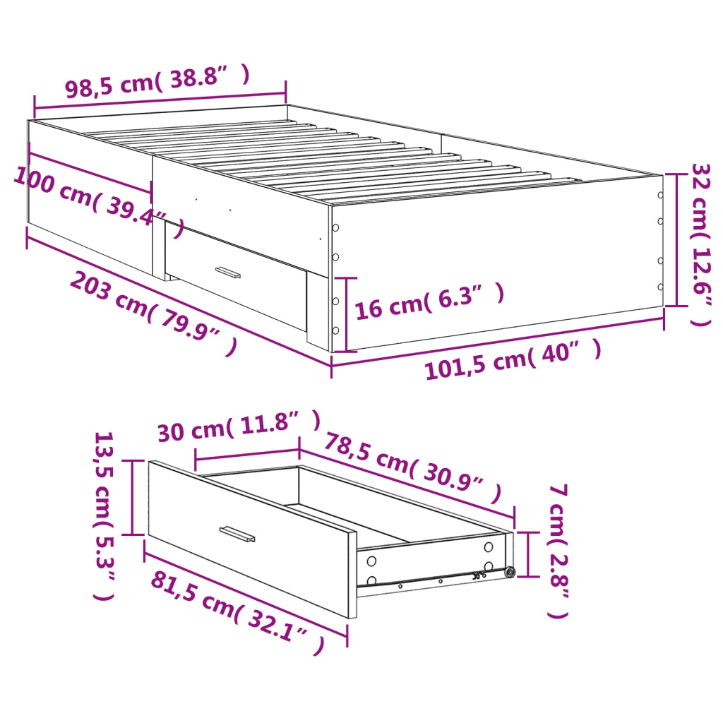 Giroletto Cassetti Grigio Sonoma 100x200 cm Legno Multistrato 3280424