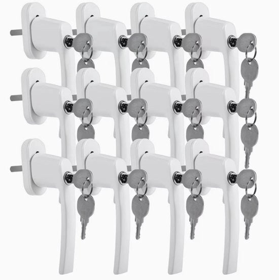 16 pezzi di sostegni per finestre bianchi con chiusura – maniglia di alluminio per finestre con chiave – serrature per finestre con chiusura a chiave – blocco di chiusura per finestre universale per alluminio e PVC – inclusi le chiavi